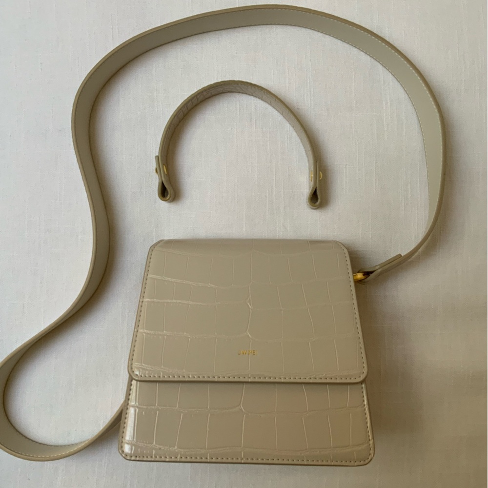 JW PEI Beige Croc-Embossed Crossbody Bag